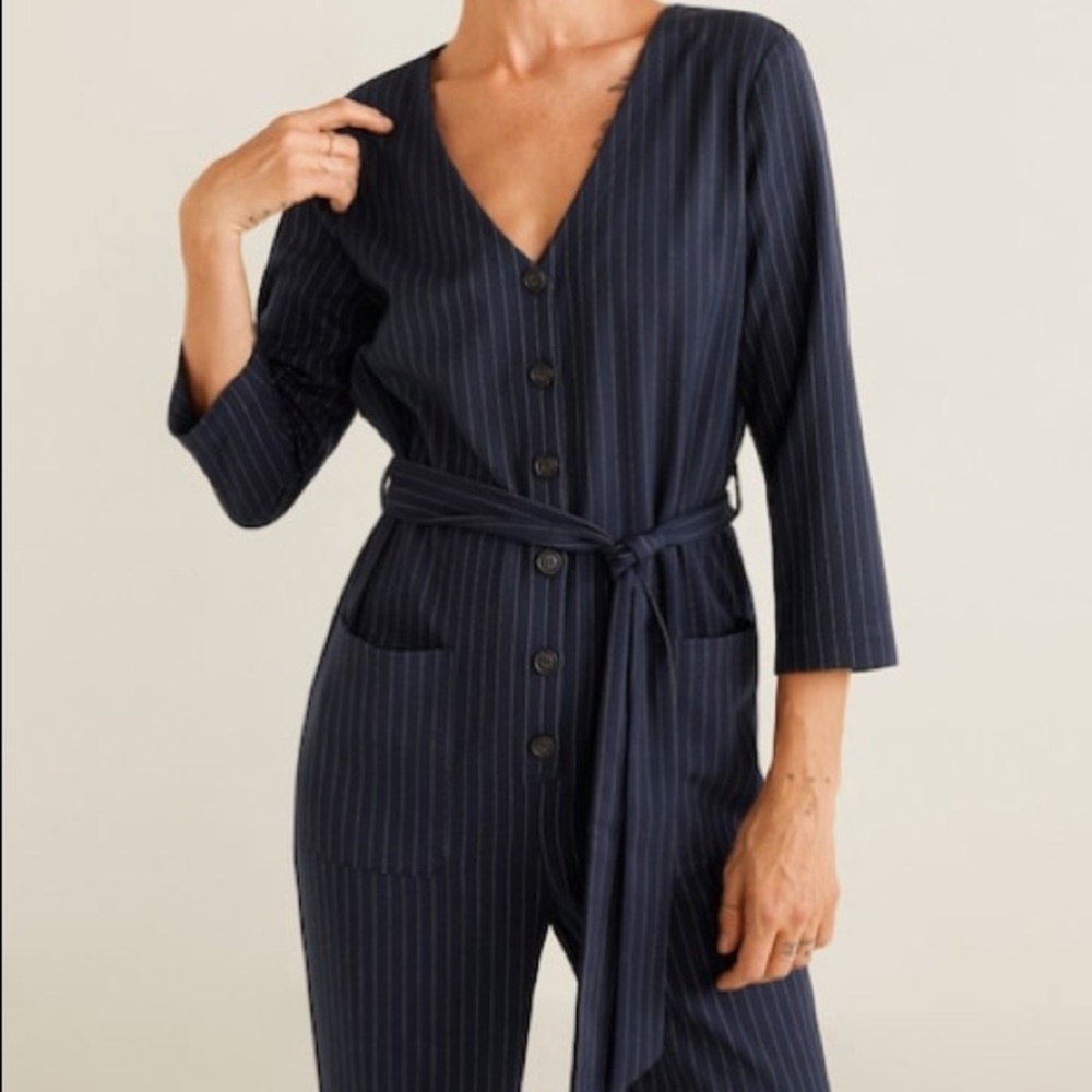 NWT Mango pinstripe / striped navy  jumpsuit